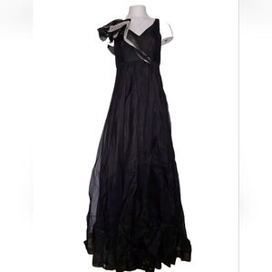 NWT $2300 Paule Ka Women's Long Gown Dress 100% Silk  Black A-line 40 US 6 Small